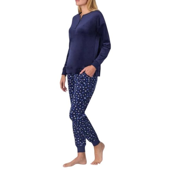 NWOT Nautica Henley Silky Fleece PJ Set | Navy - Picture 2 of 8